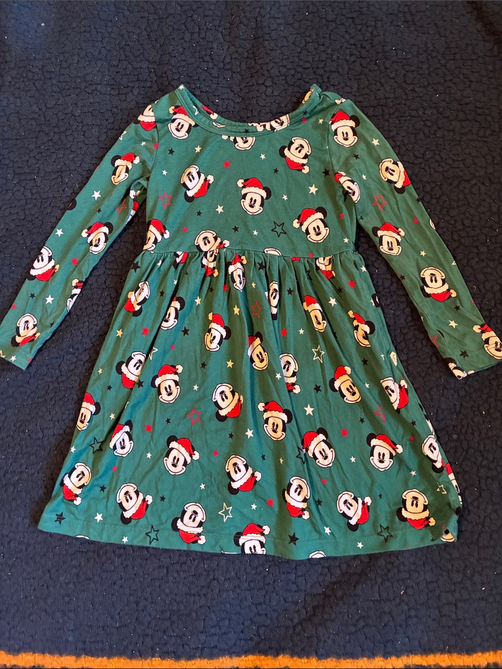 Dreamy bamboo Disney Green Mickey Mouse Holiday Print Long-Sleeve Dress